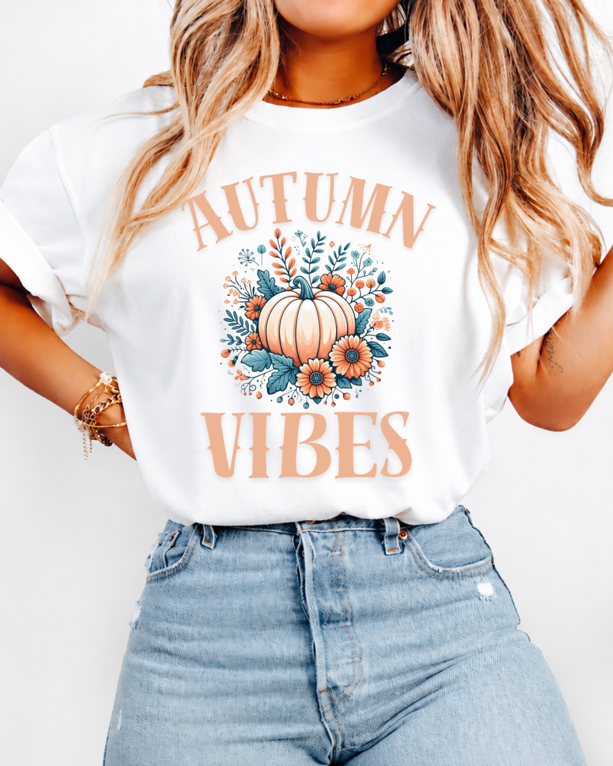 Autumn Vibes Shirt - Floral Pumpkin Fall T-Shirt - Aesthetic Thanksgiving Graphic Tee