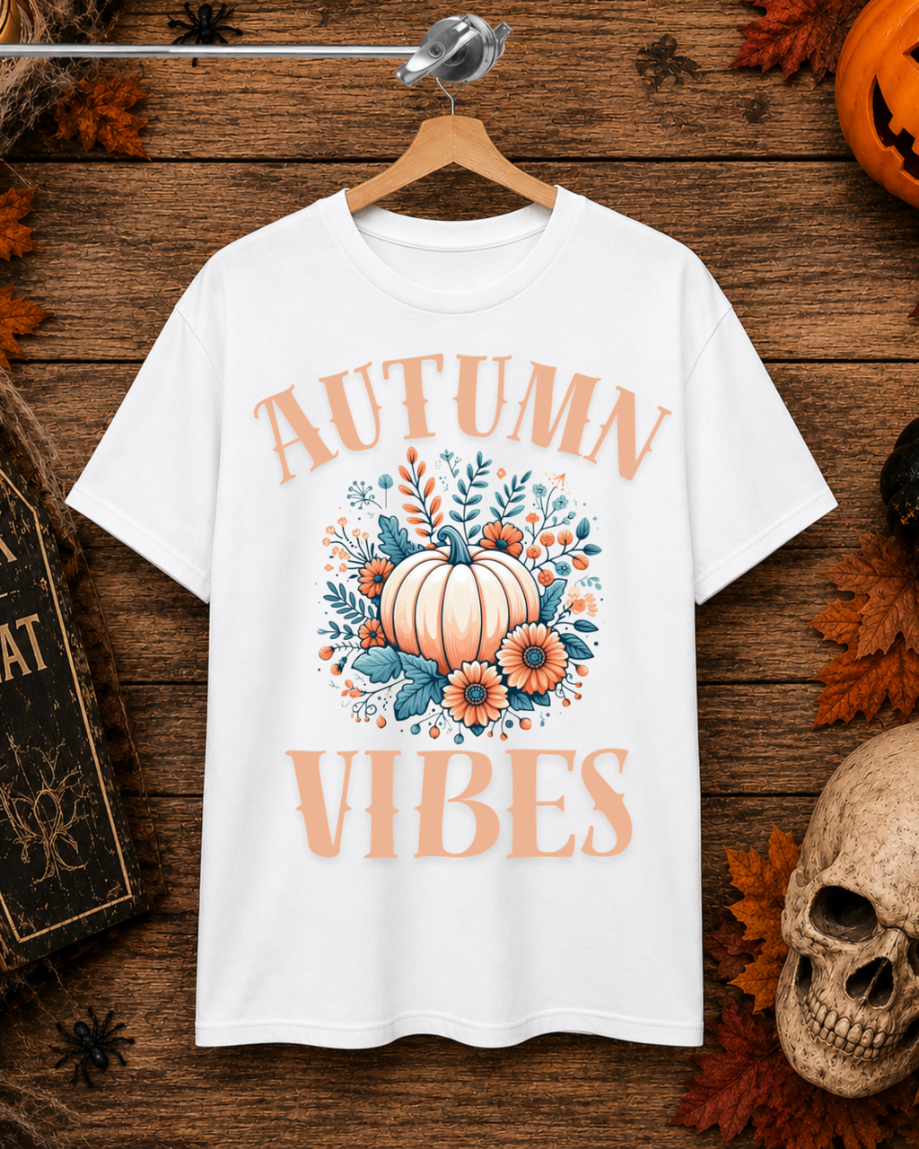 Autumn Vibes Shirt - Floral Pumpkin Fall T-Shirt - Aesthetic Thanksgiving Graphic Tee