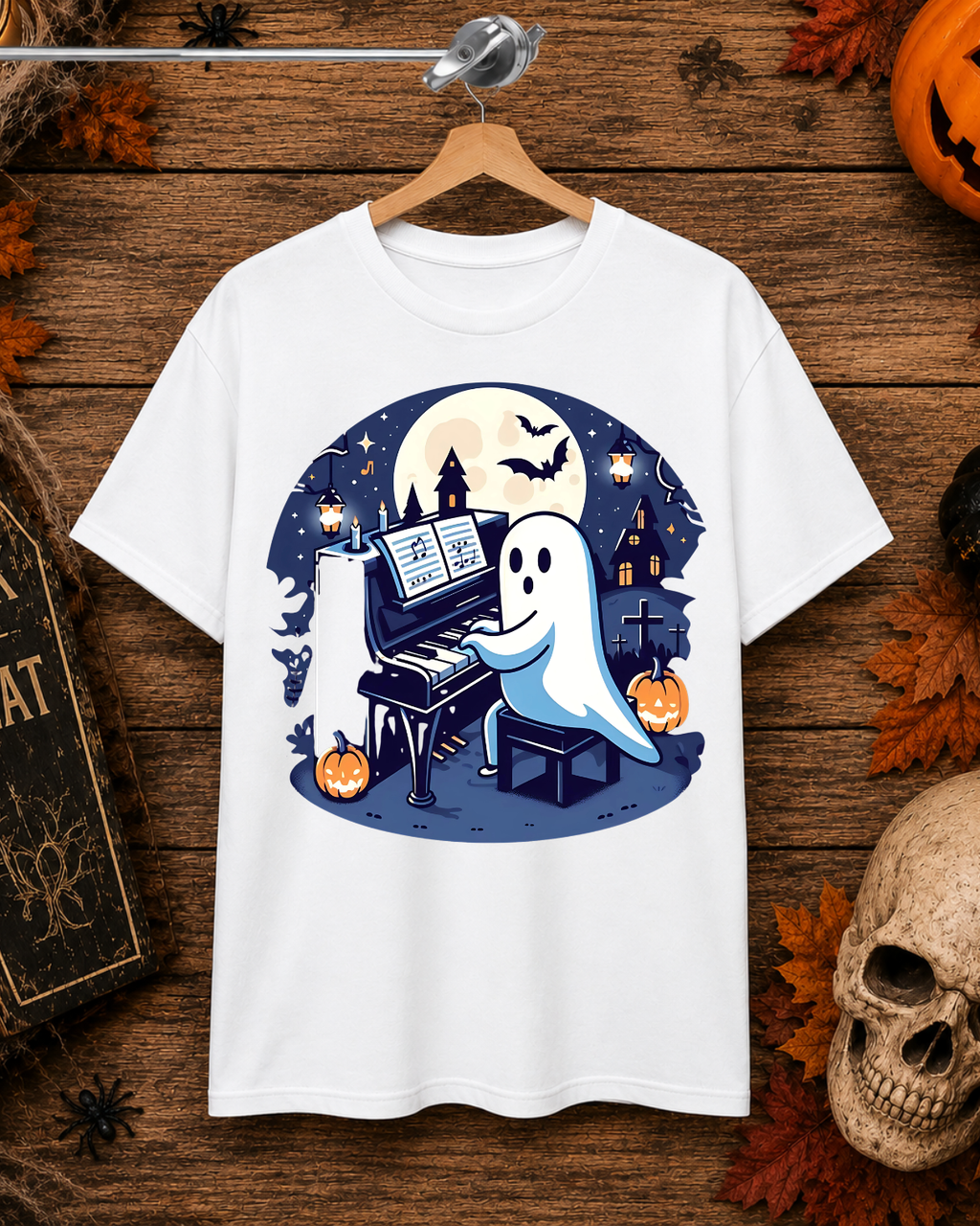 Spooky Piano Ghost Shirt - Kawaii Halloween Music Lover Gift & Pianist Tee Short-Sleeve Unisex T-Shirt