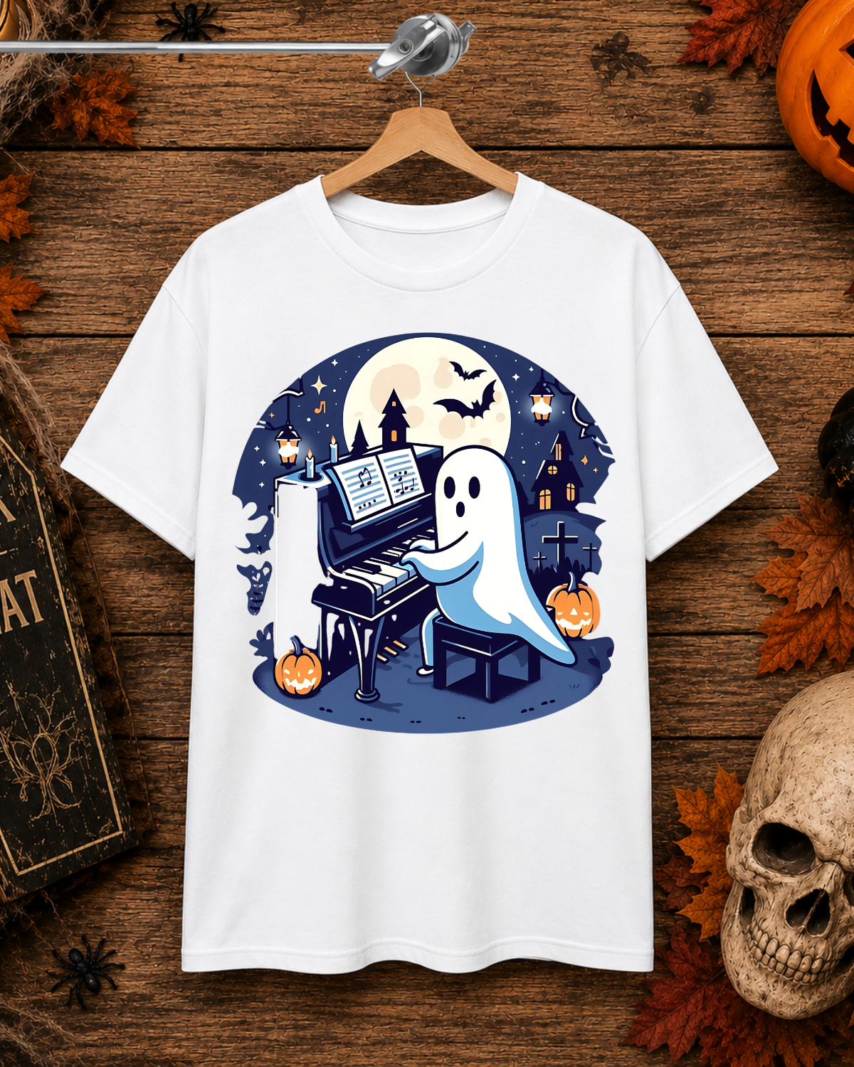 Spooky Piano Ghost Shirt - Kawaii Halloween Music Lover Gift & Pianist Tee Short-Sleeve Unisex T-Shirt