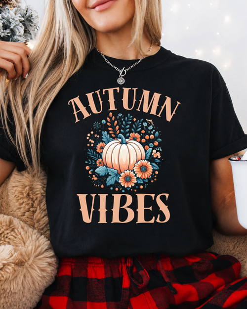 Autumn Vibes Shirt - Floral Pumpkin Fall T-Shirt - Aesthetic Thanksgiving Graphic Tee