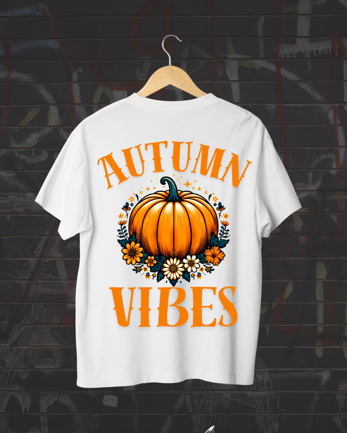 Autumn Vibes Pumpkin T-Shirt - Cute Floral Fall Season Shirt - Cozy Autumn Aesthetic Graphic Tee