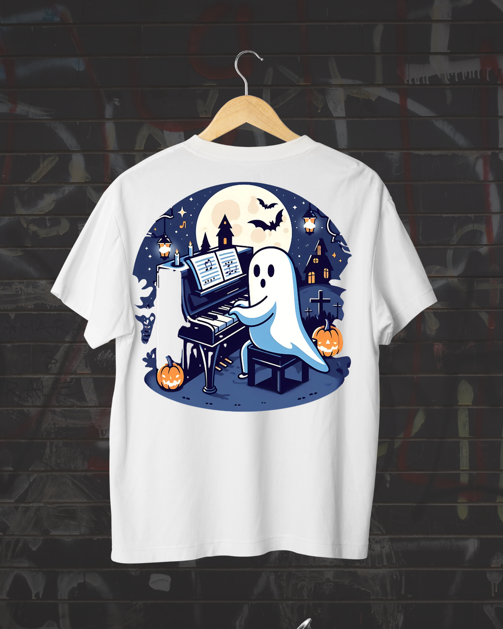 Spooky Piano Ghost Shirt - Kawaii Halloween Music Lover Gift & Pianist Tee Short-Sleeve Unisex T-Shirt
