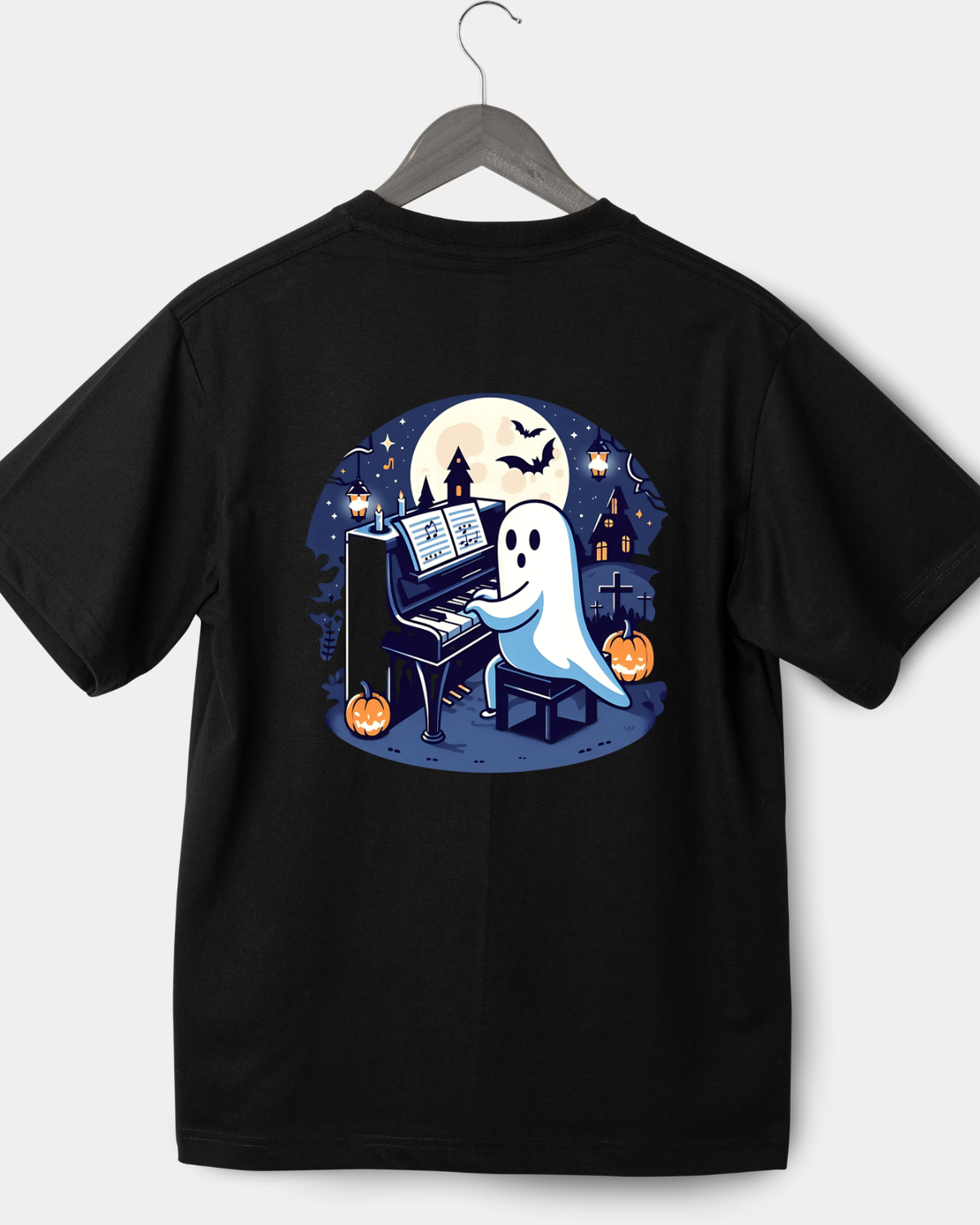 Spooky Piano Ghost Shirt - Kawaii Halloween Music Lover Gift & Pianist Tee Short-Sleeve Unisex T-Shirt