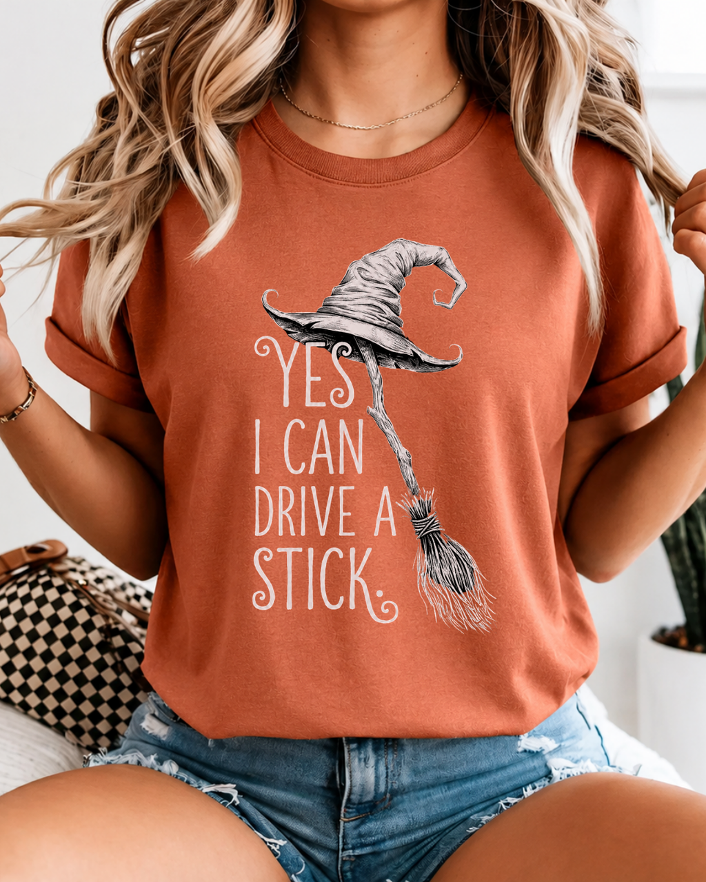 Yes I Can Drive A Stick Shirt - Funny Witch Broom Halloween T-Shirt - Sarcastic Spooky Season Graphic Tee