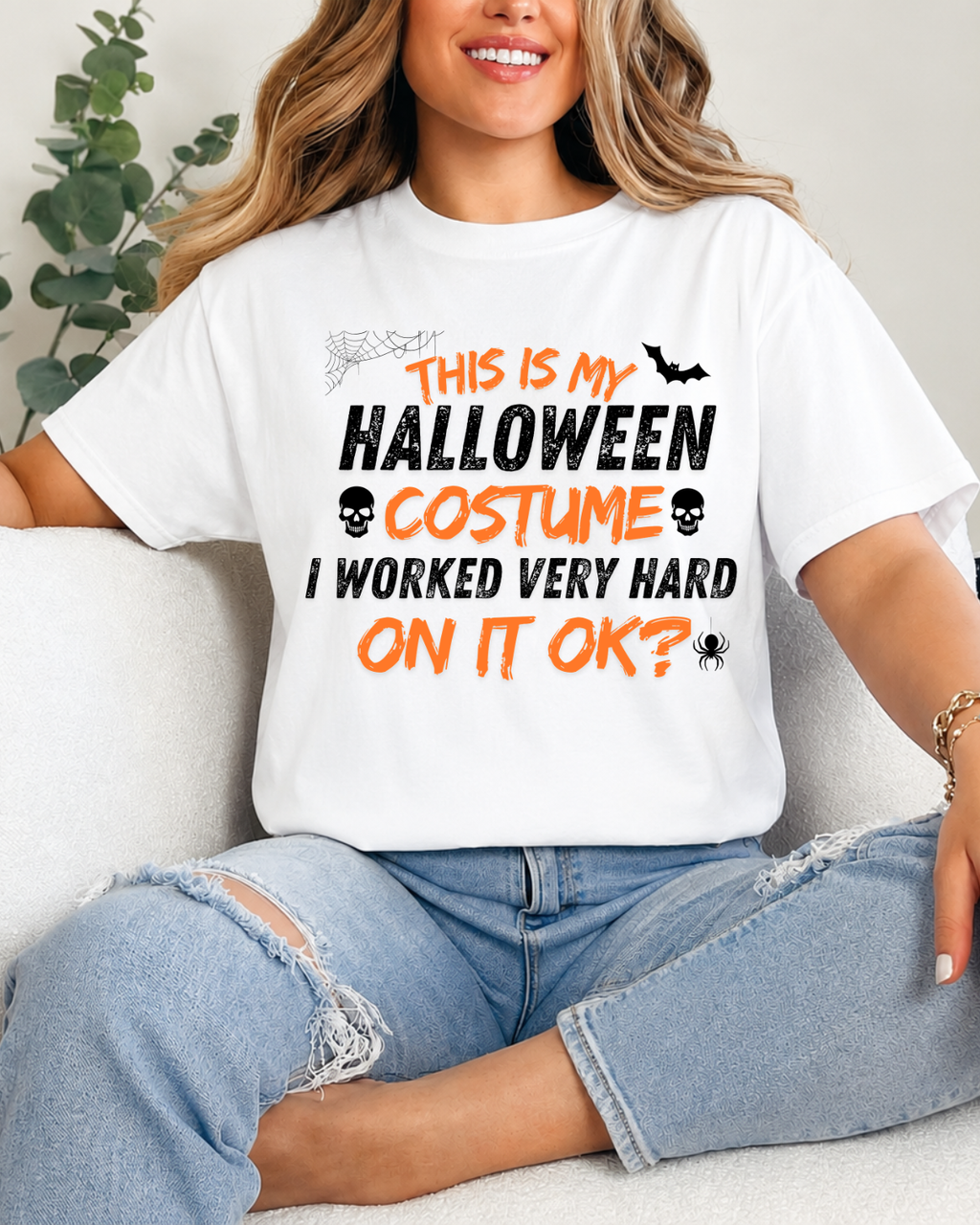 This Is My Halloween Costume I Worked Very Hard On It OK Shirt – Funny Lazy Costume T-Shirt – Sarcastic Spooky Season Graphic Tee