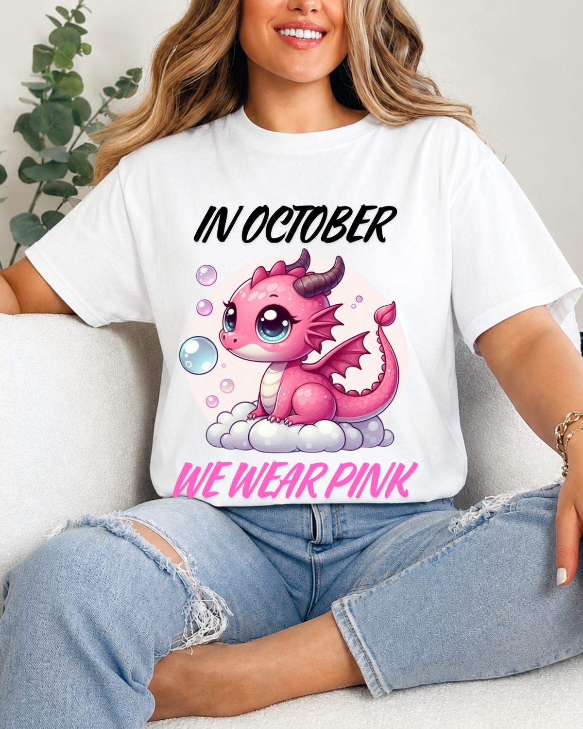We Wear Pink Shirt, Pink Dragon Breast Cancer Awareness Tee, October Shirt Unisex garment-dyed heavyweight t-shirt