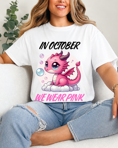 We Wear Pink Shirt, Pink Dragon Breast Cancer Awareness Tee, October Shirt Unisex garment-dyed heavyweight t-shirt