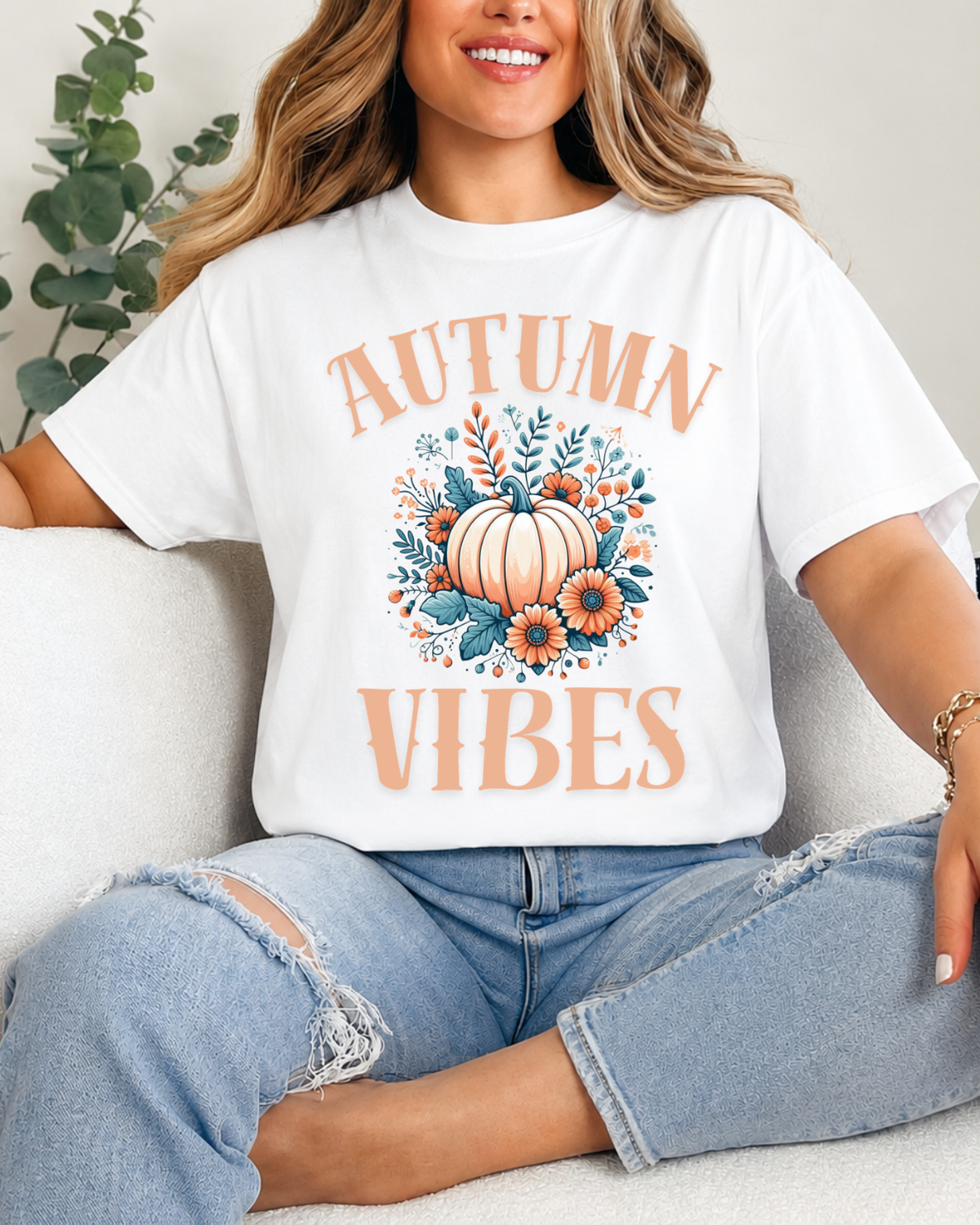 Autumn Vibes Shirt - Floral Pumpkin Fall T-Shirt - Aesthetic Thanksgiving Graphic Tee