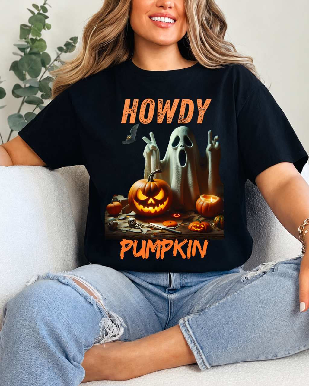 Howdy Pumpkin Shirt - Cute Ghost & Jack O Lantern T-Shirt - Country Western Halloween Aesthetic Tee