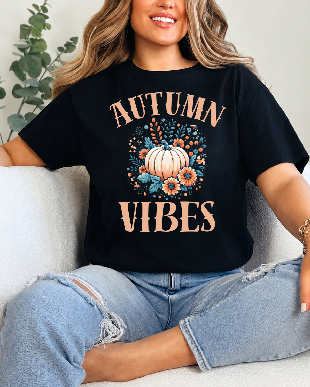 Autumn Vibes Shirt - Floral Pumpkin Fall T-Shirt - Aesthetic Thanksgiving Graphic Tee