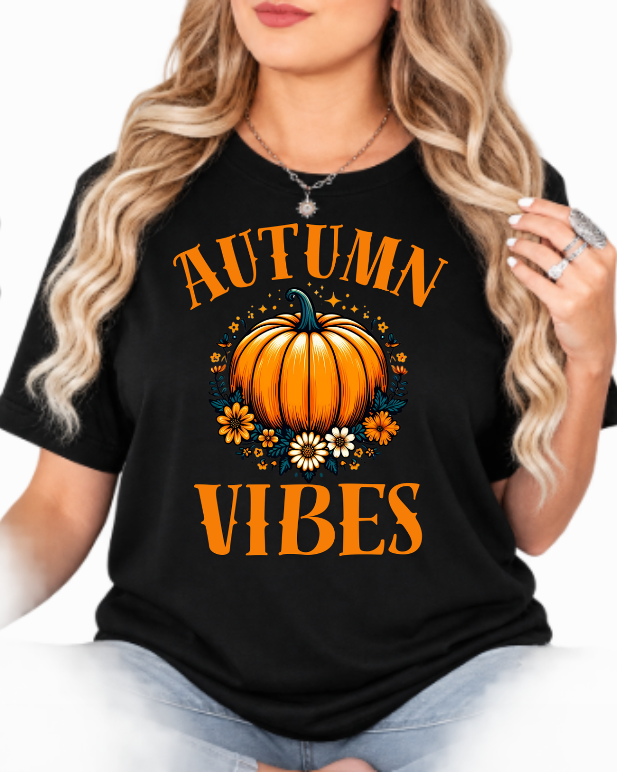 Autumn Vibes Pumpkin T-Shirt - Cute Floral Fall Season Shirt - Cozy Autumn Aesthetic Graphic Tee