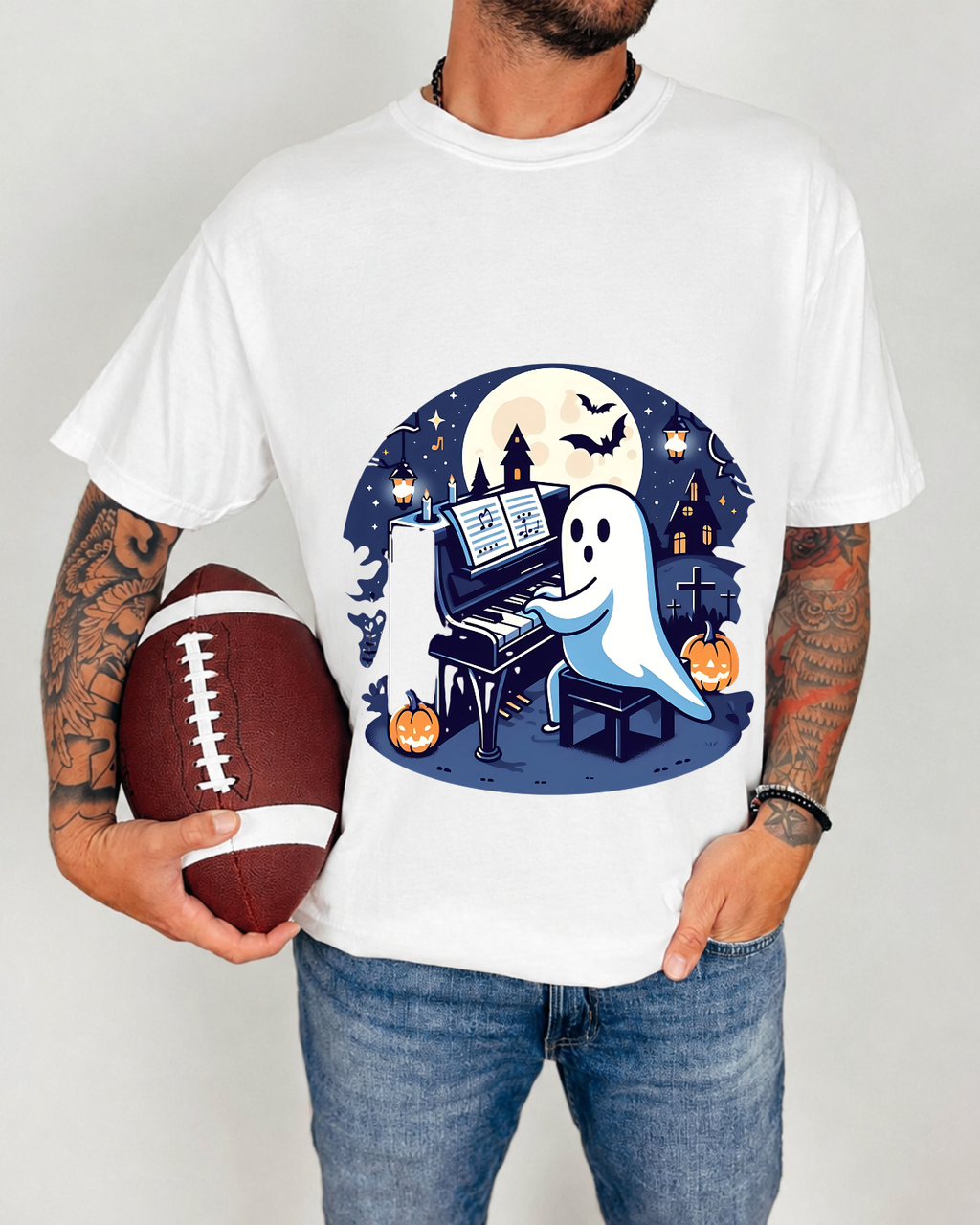 Spooky Piano Ghost Shirt - Kawaii Halloween Music Lover Gift & Pianist Tee Short-Sleeve Unisex T-Shirt