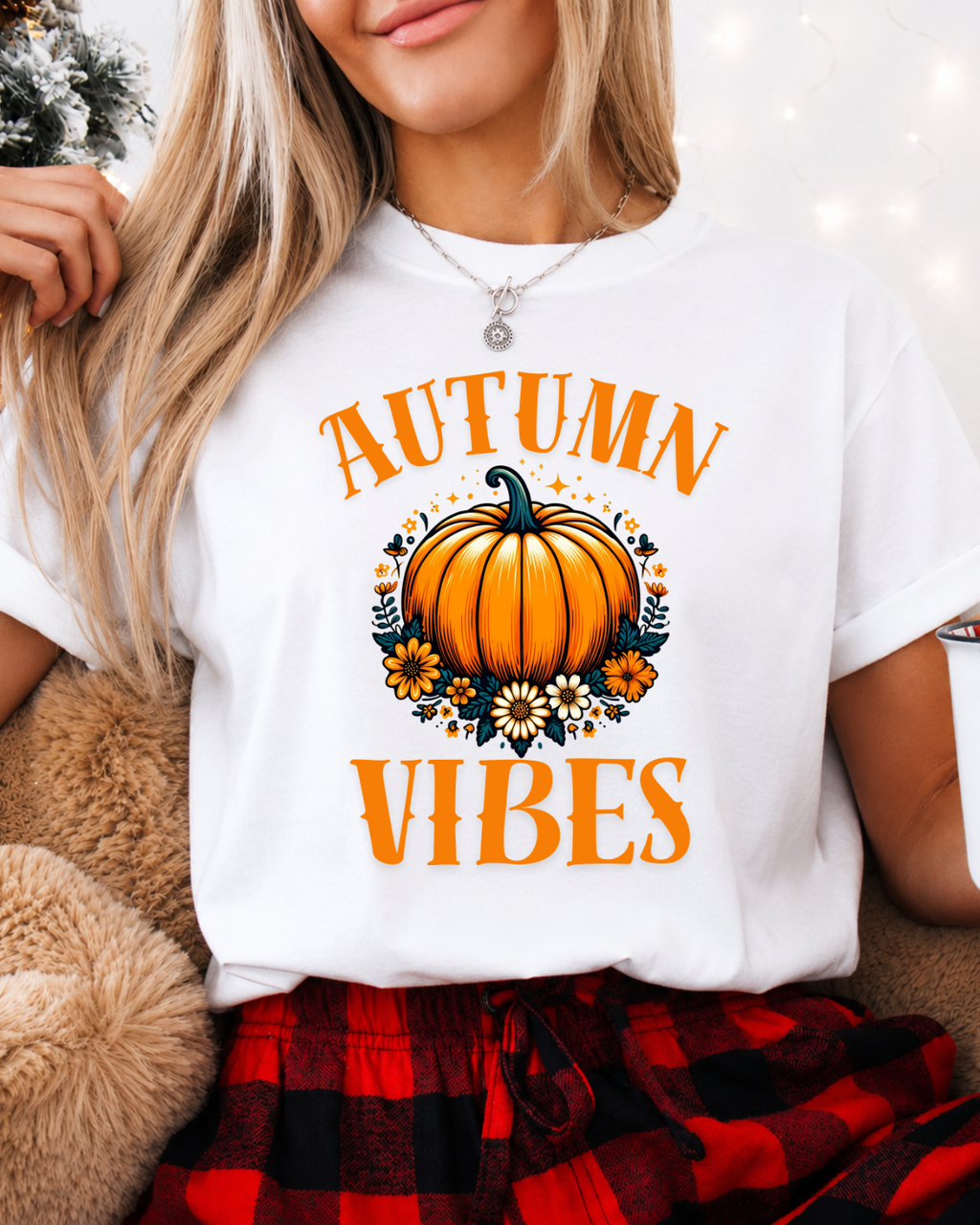 Autumn Vibes Pumpkin T-Shirt - Cute Floral Fall Season Shirt - Cozy Autumn Aesthetic Graphic Tee
