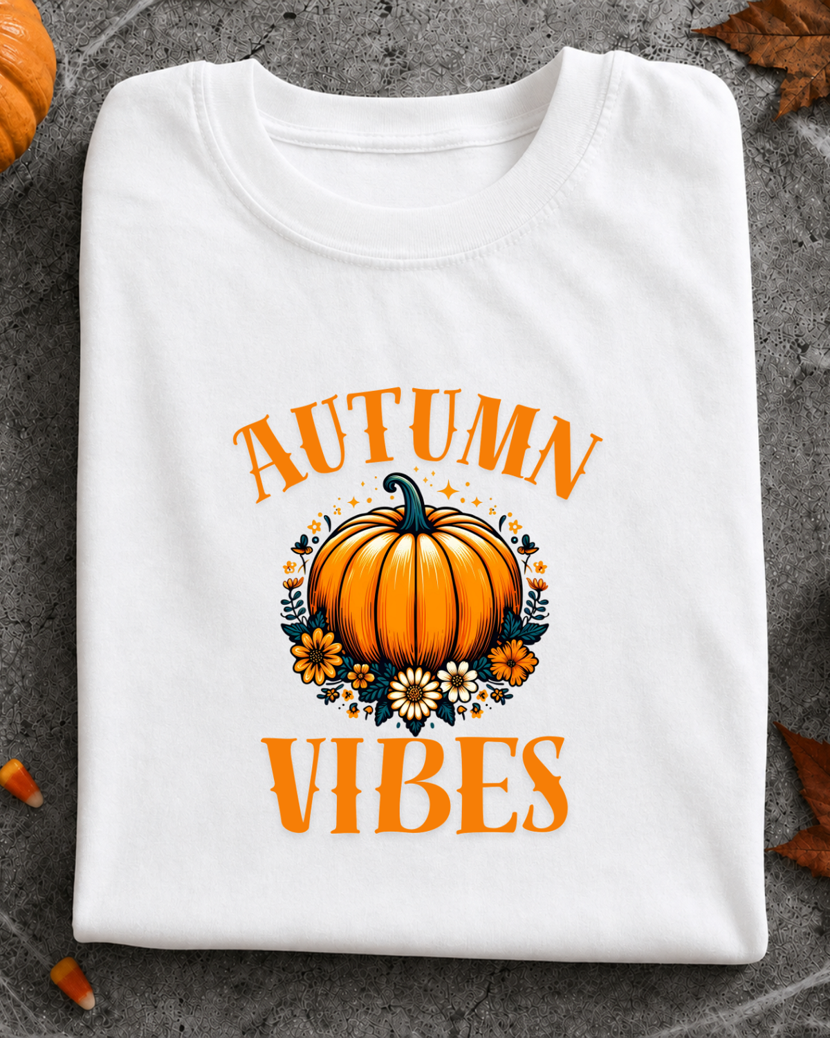 Autumn Vibes Pumpkin T-Shirt - Cute Floral Fall Season Shirt - Cozy Autumn Aesthetic Graphic Tee