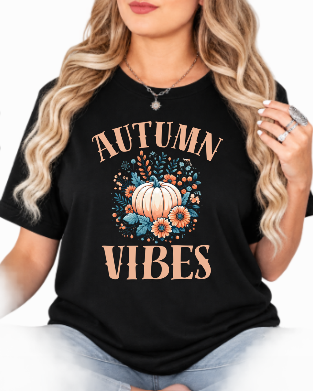 Autumn Vibes Shirt - Floral Pumpkin Fall T-Shirt - Aesthetic Thanksgiving Graphic Tee
