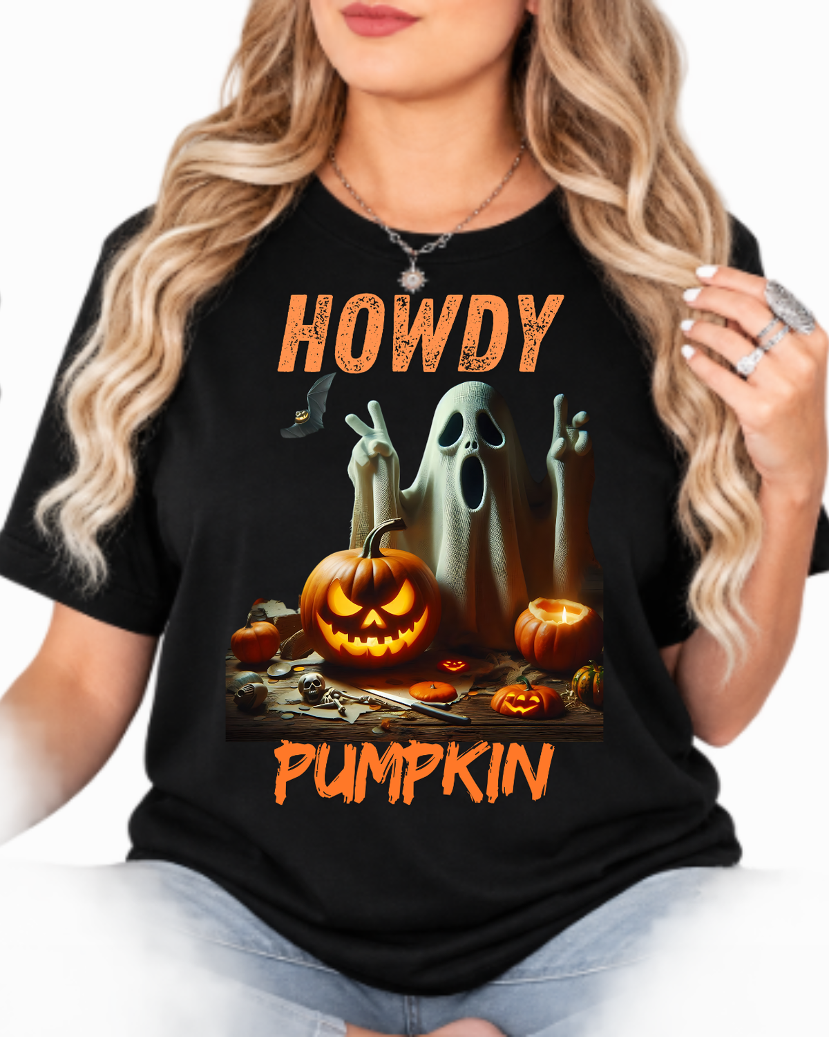 Howdy Pumpkin Shirt - Cute Ghost & Jack O Lantern T-Shirt - Country Western Halloween Aesthetic Tee
