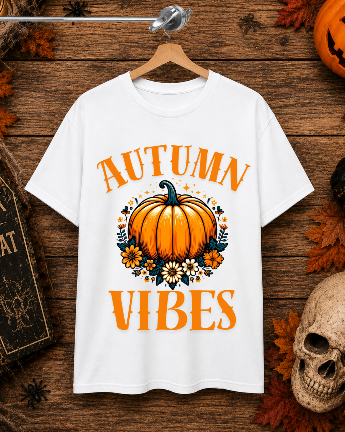 Autumn Vibes Pumpkin T-Shirt - Cute Floral Fall Season Shirt - Cozy Autumn Aesthetic Graphic Tee