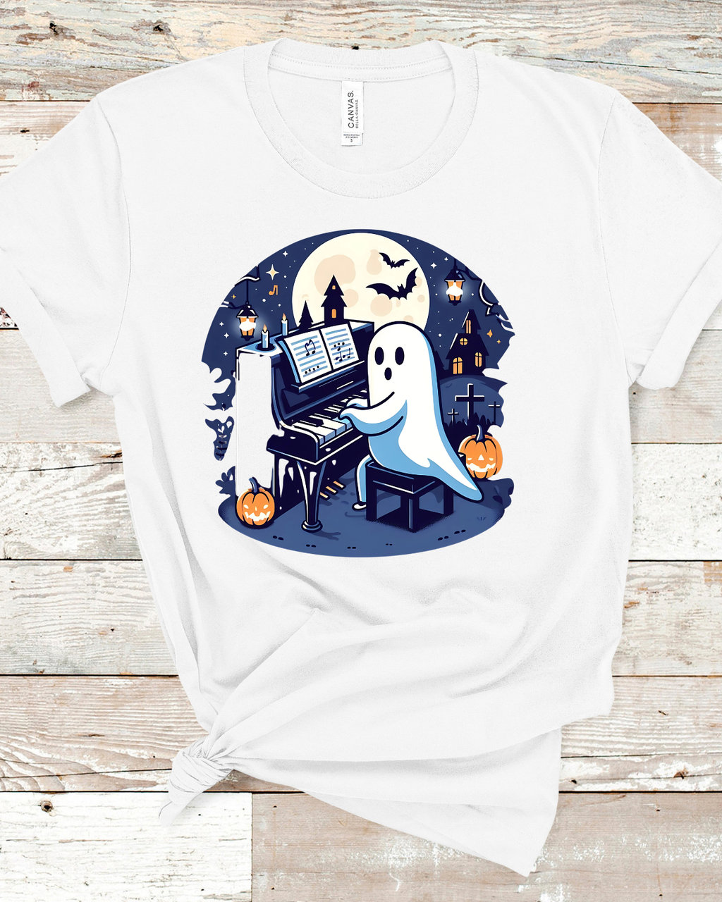Spooky Piano Ghost Shirt - Kawaii Halloween Music Lover Gift & Pianist Tee Short-Sleeve Unisex T-Shirt
