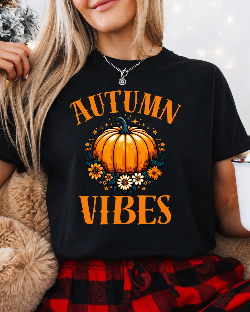 Autumn Vibes Pumpkin T-Shirt - Cute Floral Fall Season Shirt - Cozy Autumn Aesthetic Graphic Tee